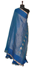 Soft Authentic Pure Cotton Woven Tanchui Saree in Prussian Blue and Gold