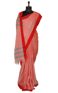 Handwoven Tanchui Brocade Saree in Red, Off White and Black