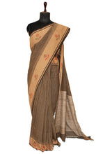 Woven Micro Checks Soft Cotton Saree with Jute Work Pallu in Black, Beige and Red