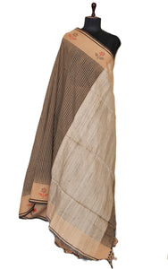 Woven Micro Checks Soft Cotton Saree with Jute Work Pallu in Black, Beige and Red