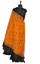 Hand Woven Thread Nakshi Work Soft Cotton Khaddar Saree in Mustard Golden, Midnight Blue, Yellow and Hot Pink