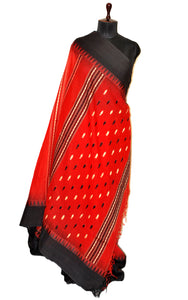 Matta Border with Fish Nakshi Woven Motif Soft Cotton Khaddar Saree in Red, Black and Beige