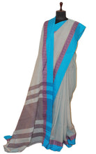 Handwoven Soft Cotton Khaddar Saree in Livid Grey, Lavender and Azure Blue