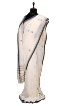 Premium Quality Double Warp Soft Cotton Handwoven Jamdani Saree in Off white and Multicolored