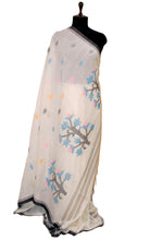 Premium Quality Double Warp Soft Cotton Handwoven Jamdani Saree in Off white and Multicolored