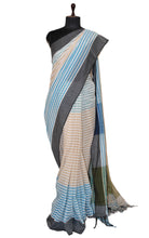Soft Cotton Saree in Woven Pastel Color Stripes on Off White