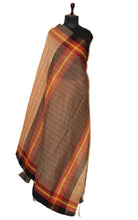 Handwoven Checks Soft Cotton Saree in Light Brown, Maroon, Amber Yellow and Black
