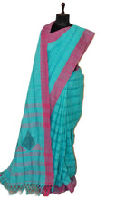 Woven Kotki Checks Soft Cotton Saree in Cyan Blue and Purple Pink