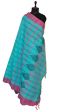 Woven Kotki Checks Soft Cotton Saree in Cyan Blue and Purple Pink