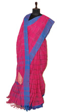 Woven Kotki Checks Soft Cotton Saree in Hot Pink and Royal Blue