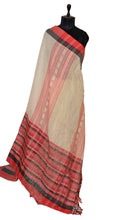 Double Warp Woven Nakshi Mahapar Soft Cotton Saree in Beige, Black and Red