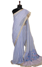 Woven Khes Work Authentic Khaddar Cotton Jamdani Saree in Lavender and Off White with Tussar Silk Selvage