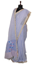 Woven Khes Work Authentic Khaddar Cotton Jamdani Saree in Lavender and Off White with Tussar Silk Selvage