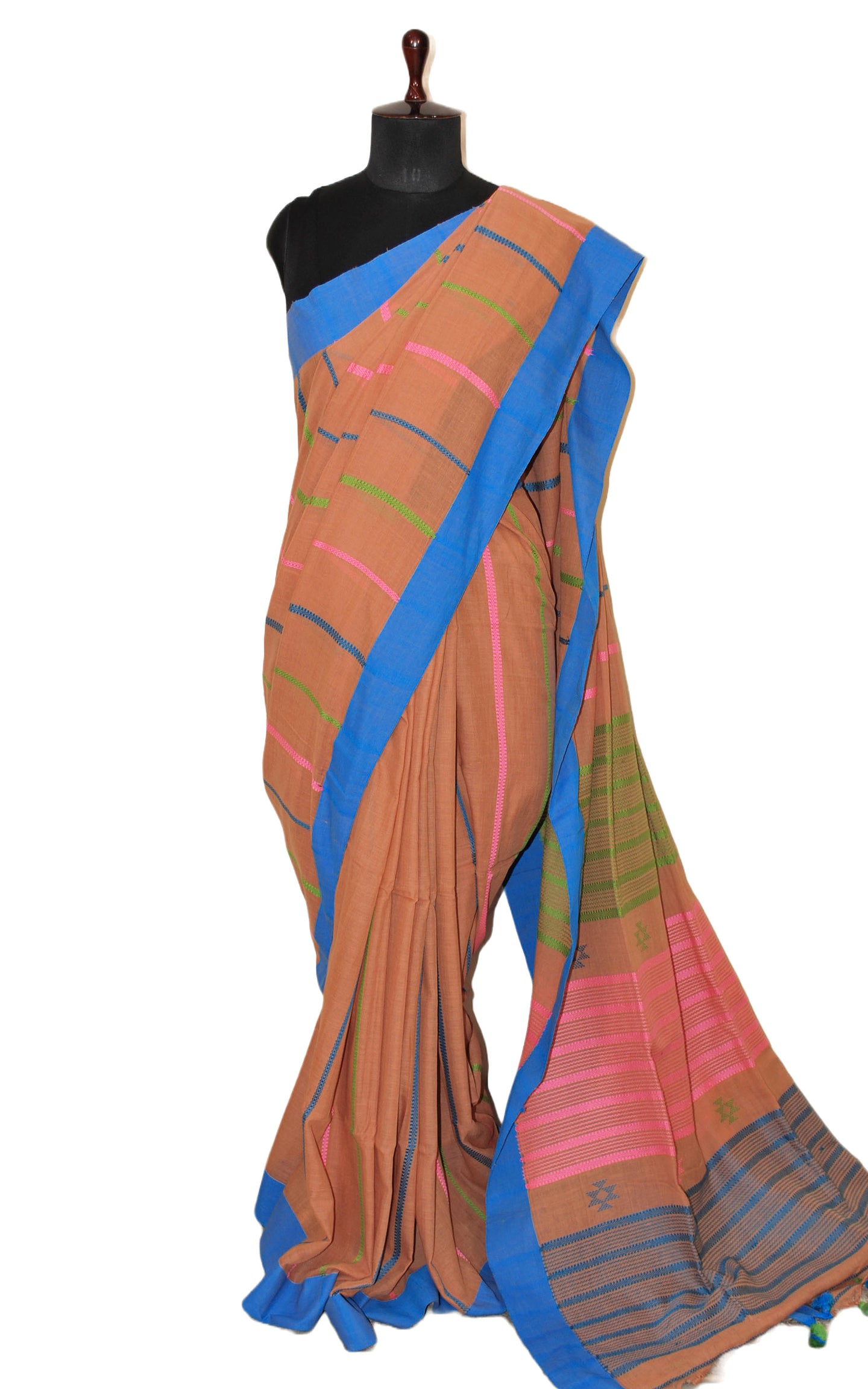 Pure Cotton Kalakshetra Saree in Almond Brown, Azure Blue, Light Pink and Green