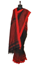 Brocade Thread Nakshi Skirt Border Soft Cotton Saree in Black and Crimson Red