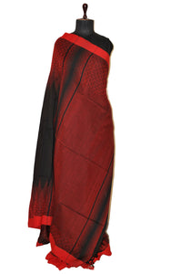 Brocade Thread Nakshi Skirt Border Soft Cotton Saree in Black and Crimson Red