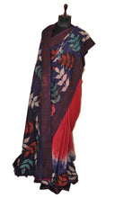 Hand Batik Soft Cotton Khaddar Saree in Red, Dark Brown and Multicolored