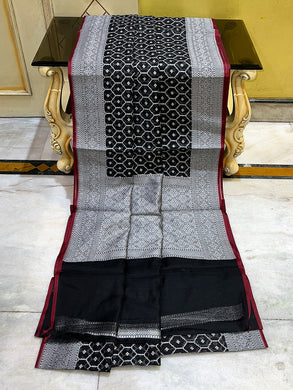 Cotton Resham Woven Nakshi Work Chanderi Saree in Black and Off White