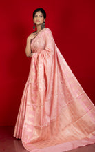 Tanchui Work Softy Katan Silk Saree in Soft Pink and Antique Golden