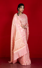 Tanchui Work Softy Katan Silk Saree in Soft Pink and Antique Golden