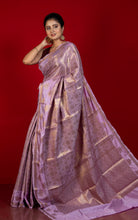 Tanchui Work Softy Katan Silk Saree in Light Lavender and Antique Golden