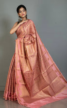 Tanchui Work Softy Katan Silk Saree in Sea Pink and Antique Golden