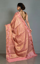 Tanchui Work Softy Katan Silk Saree in Sea Pink and Antique Golden