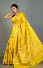 Tanchui Work Softy Katan Silk Saree in Bright Golden Yellow and Antique Golden