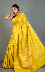 Tanchui Work Softy Katan Silk Saree in Bright Golden Yellow and Antique Golden