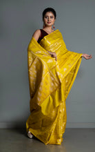 Tanchui Work Softy Katan Silk Saree in Bright Golden Yellow and Antique Golden