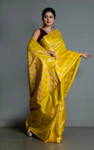Tanchui Work Softy Katan Silk Saree in Bright Golden Yellow and Antique Golden