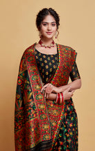 Kashmiri Handloom Modal Silk Woven Kani Saree In Black, Red and Multicolored