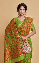 Kashmiri Handloom Modal Silk Woven Kani Saree In Green, Red and Multicolored