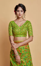 Kashmiri Handloom Modal Silk Woven Kani Saree In Green, Red and Multicolored