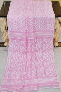 Traditional Cotton Muslin Soft Jamdani Saree in Light Pink, Off White and Gold
