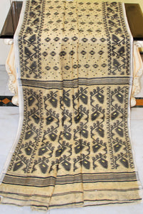 Traditional Cotton Muslin Soft Jamdani Saree in Beige, Black and Gold