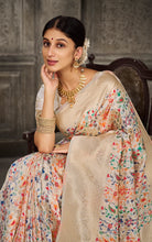 Woven Pashmina Silk Saree In Off White with Antique Gold and Multicolored Minakari Thread Work