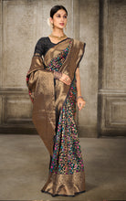 Woven Pashmina Silk Saree In Black with Antique Gold and Multicolored Minakari Thread Work (Copy)