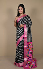 Woven Nakshi Border Soft Printed Chanderi Silk Saree in Black, Off White, Cerise Pink and Multicolored