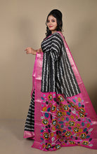 Woven Nakshi Border Soft Printed Chanderi Silk Saree in Black, Off White, Cerise Pink and Multicolored