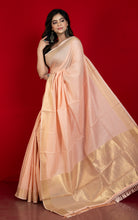Soft Cotton Chanderi Chain Stitch Thread Work Saree in Wax Flower, Off White and Matte Golden