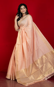 Soft Cotton Chanderi Chain Stitch Thread Work Saree in Wax Flower, Off White and Matte Golden