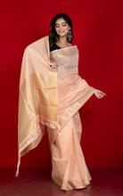 Soft Cotton Chanderi Chain Stitch Thread Work Saree in Wax Flower, Off White and Matte Golden