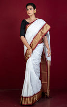 Blended Gadwal Silk Saree in White, Maroon and Matt Golden