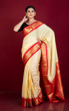 Blended Gadwal Silk Saree in Gnocchi Beige and Red