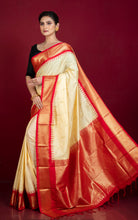 Blended Gadwal Silk Saree in Gnocchi Beige and Red