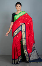 Blended Gadwal Silk Saree in Red, Spring Green and Navy Blue