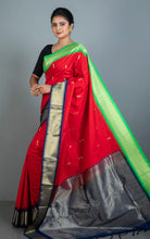 Blended Gadwal Silk Saree in Red, Spring Green and Navy Blue