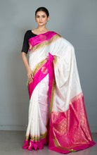 Handwoven Soft Kanchipuram Pure Silk Saree in Off White, Hot Pink and Lemon Ginger