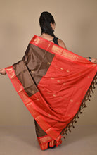 Soft Gadwal Silk Saree in Coffee Brown, Red and Golden